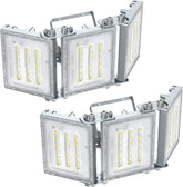 Two LED flood lights on a white background